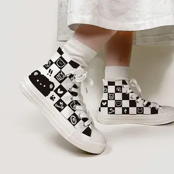 Siyah Ve beyaz Kanvas ayakkabılar kadın Klasik Kontrol Sneakers Kadın Plimsolls Kadın Sonbahar Ayakkabı Kız Eğitmenler Yüksek Top Sneaker