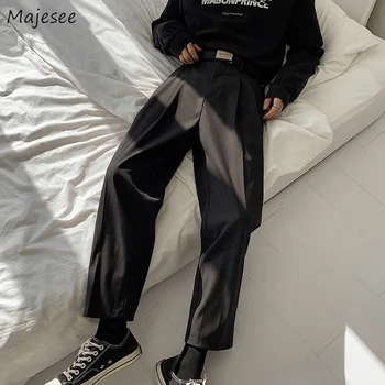 Siyah Ayak Bileği uzunlukta Rahat pantolon Erkek Giyim Katı Tüm Maç Moda Harajuku Streetwear Gevşek Şık Düz Orta bel Günlük