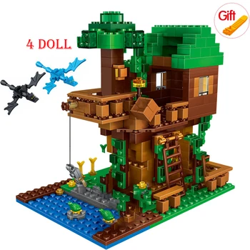 1208 ADET Yapı Taşları Uyumlu Köy Warhorse Legos Minecraft Şehir Ağaç Ev Şelale Eğitici Oyuncaklar Çocuklar İçin
