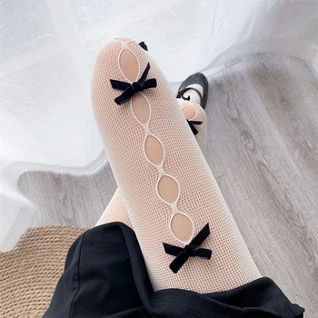 Japon Lolita Kadın Fishnet Tayt Hollow Out Delik Kadife İlmek Jakarlı Çorap Kawaii Dantel Örgü Cosplay Külotlu Çorap 2