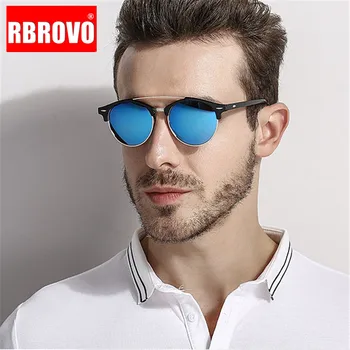 RBROVO 2021 Yarı Çerçevesiz Polarize Güneş Gözlüğü Erkekler Yuvarlak Lüks Sürüş Sokak Yendi Gözlük Klasik Oculos De Sol Feminino UV400