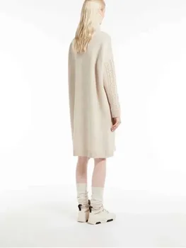 Kadın Yarım Yüksek Yaka örme elbise %100 % Yün Düz Renk Uzun Kollu 2022 Sonbahar Kış Kadın Elbiseler 1