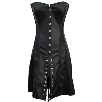 Yeni Sıcak Bayanlar Seksi Korse Elbise PVC Suni Deri Kadın Clubwear Siyah Korse Lace Up Büstiyer Gotik Korse Elbise