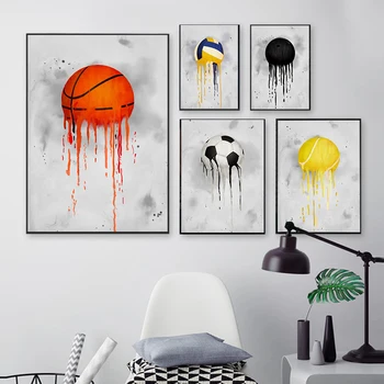 Futbol Basketbol Voleybol Bowling Tenis Spor Serisi Poster Baskı Tuval Boyama Duvar Resimleri Erkek Çocuk Odası Ev Dekor