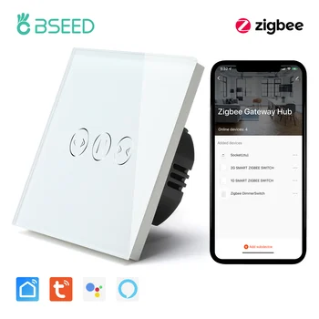 BSEED Zigbee Wifi Perde Anahtarı Kablosuz akıllı anahtar Nötr Google Ev Alexa Ses Kontrolü Kristal Cam Panel 5A