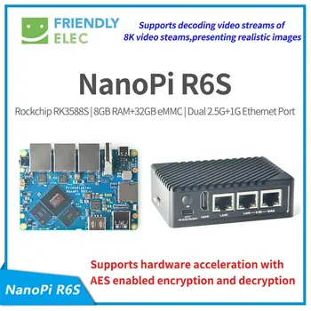 NanoPi R6S RK3588S Cortex-A76, 8 GB DDR4 32 GB eMMC 2.5 G eth ubuntu debian, FriendlyWrt, Android GPU VPU