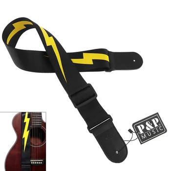 Ayarlanabilir Dayanıklı Gitar Askısı Sarı Yıldırım Desen Hakiki Deri Kafa Akustik Elektrik Bas Gitar için