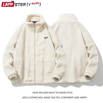 LAPPSTER-Gençlik Erkekler Lambswool Harajuku kışlık ceketler Giysileri 2022 Erkek Unisex Büyük Boy Kore Parkas Erkek Moda Dış Giyim Palto