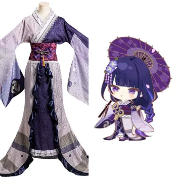 Genshin Darbe Raiden Shogun Cosplay Kostüm Kimono Kıyafetler Cadılar Bayramı Karnaval Elbise 0