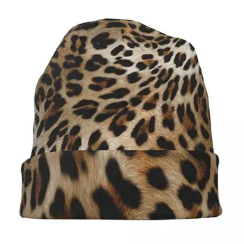 Leopar Desen Kaput Şapka Sonbahar Kış Açık Skullies bere şapkalar Hayvan Doku Erkekler Kadınlar için Örme Şapka Bahar Kapaklar 1